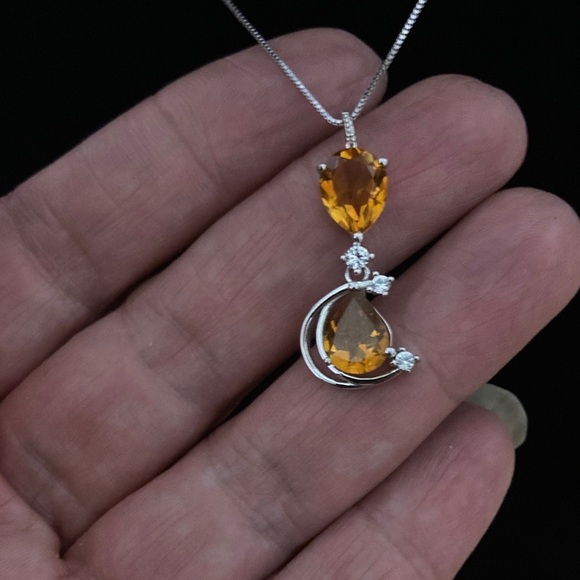 Sterling Silver Citrine Pendant Necklace 18” - Picture 5 of 5